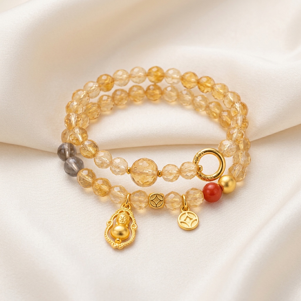 Citrine & Tiger's Eye & Red Agate Gourd Bracelet — 014