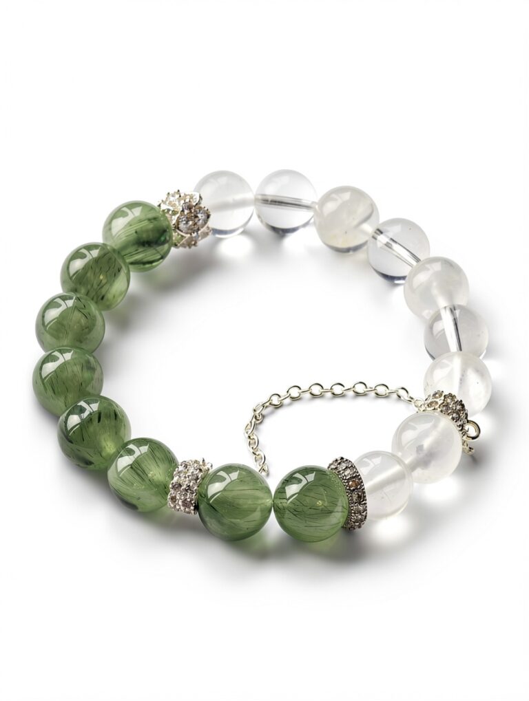 Green Rutilated Quartz & Moonstone & Clear Quartz Bracelet — 021