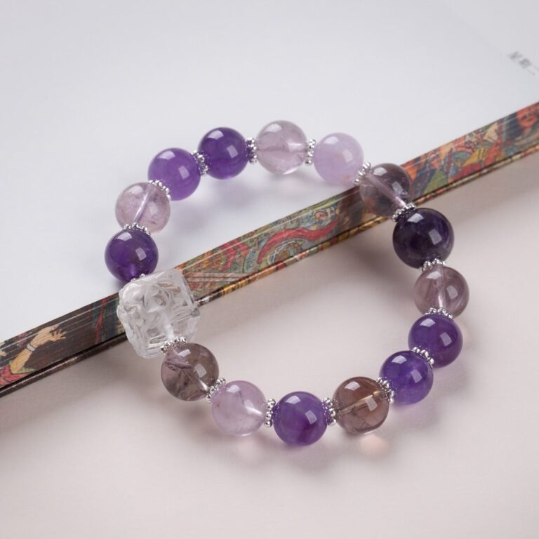 Amethyst & Super Seven & Clear Quartz Pixiu Bracelet — 026
