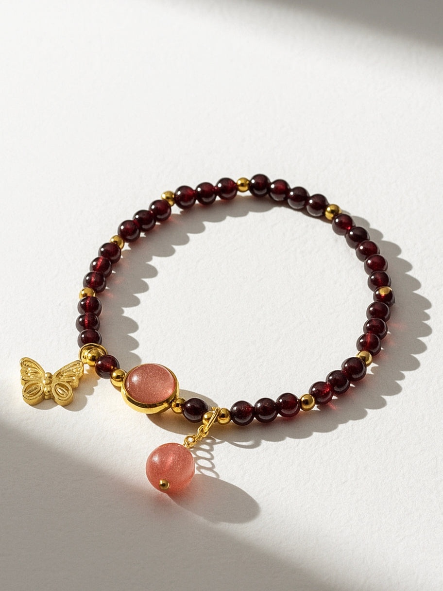 CFB-039 — Reference product image Garnet & Rose Quartz Butterfly Bracelet — 039
