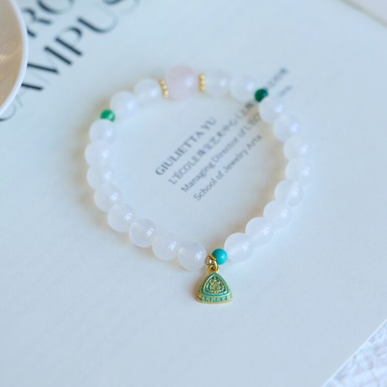 White Chalcedony & Rose Quartz & Agate Bracelet — 044
