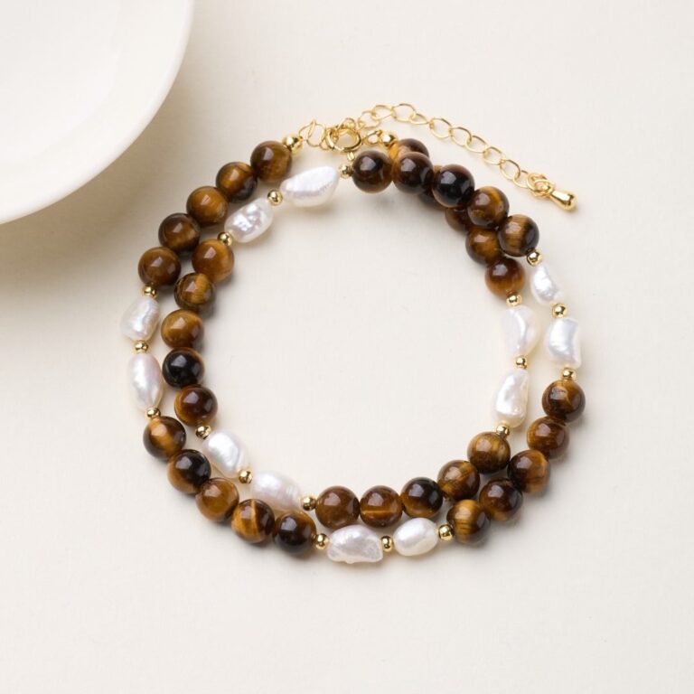 Tiger's Eye & Pearl Bracelet — 058