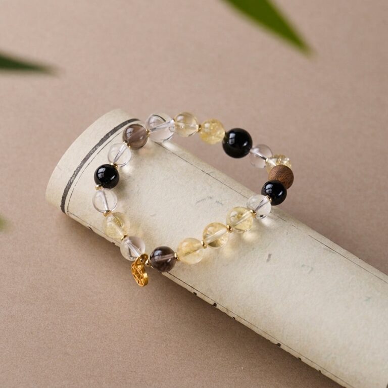 Citrine & Clear Quartz & Obsidian Bracelet — 062