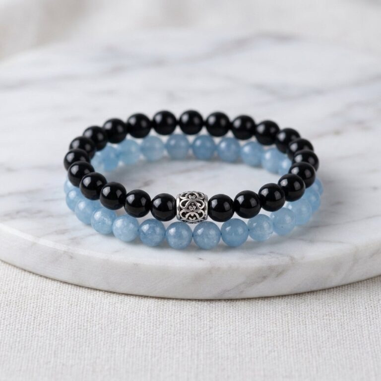 Obsidian & Blue Chalcedony Bracelet — 066