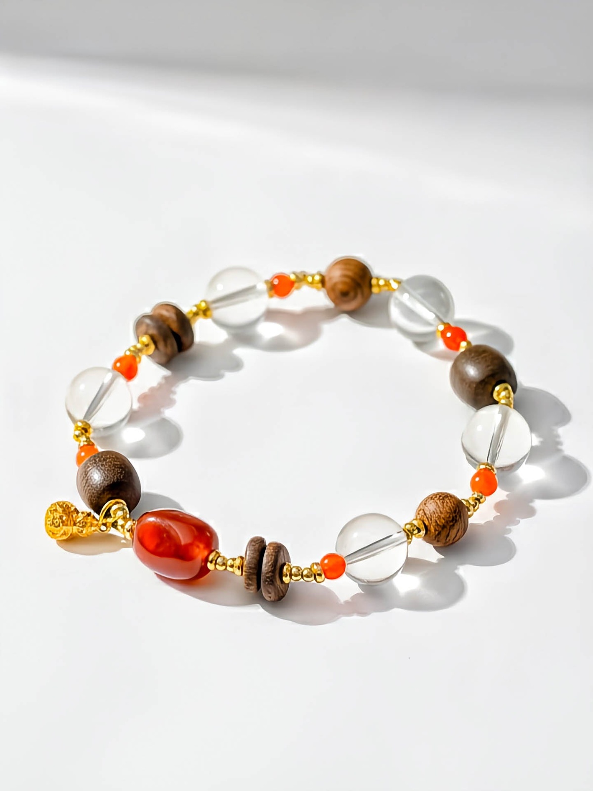 Agarwood & Red Agate & Clear Quartz Bracelet — 081