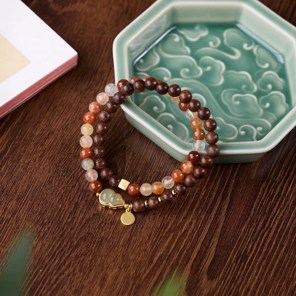 Agarwood & Hetian Jade Gourd Bracelet — 082