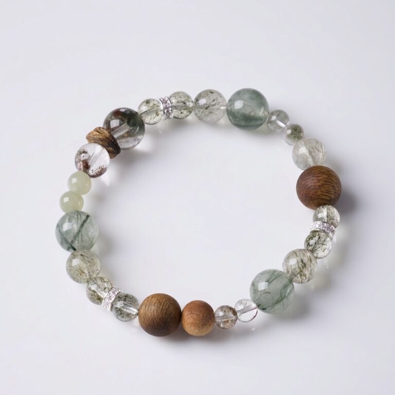 Green Rutilated Quartz & Green Phantom Quartz & Agarwood Bracelet — 088