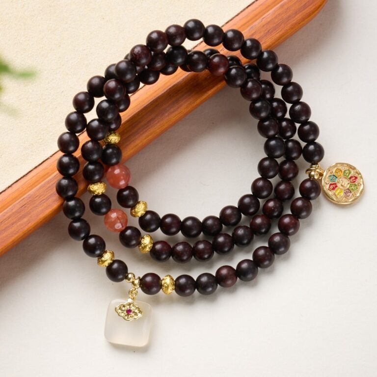 Zitan & White Chalcedony & Red Agate Bracelet — 095