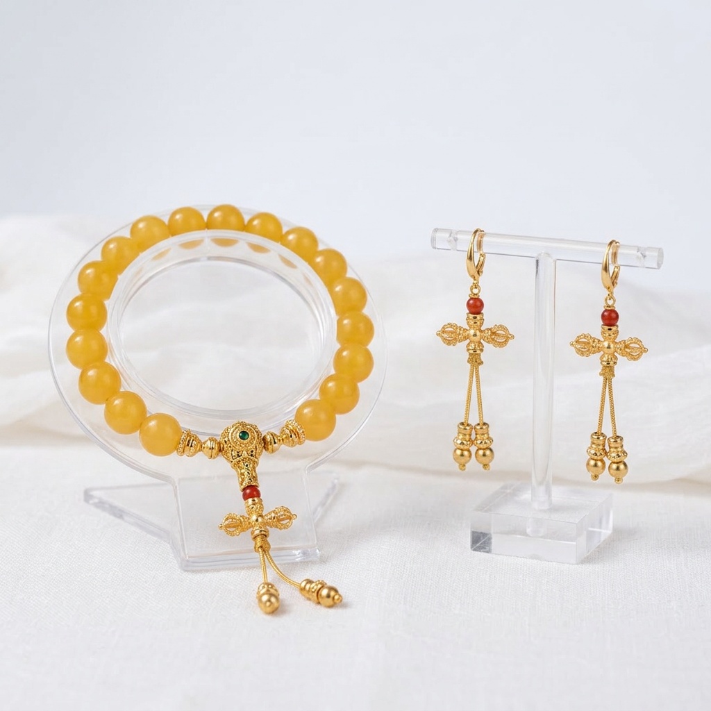 CFB-099 — Reference product image Yellow Agate & Agate Vajra Bracelet — 099